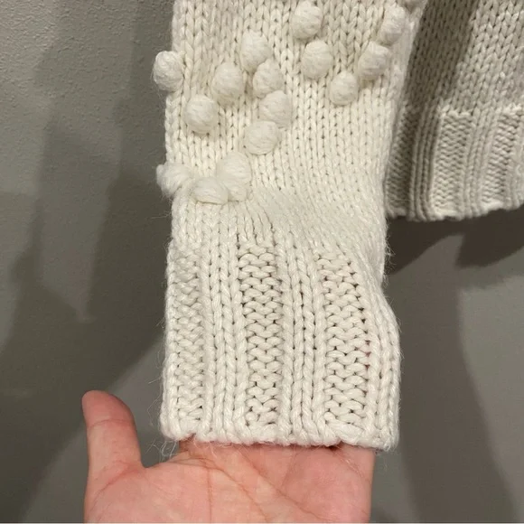 Aqua Bauble Pom Pom Heart Knit Turtleneck Sweater Cream XS - Picture 7 of 7